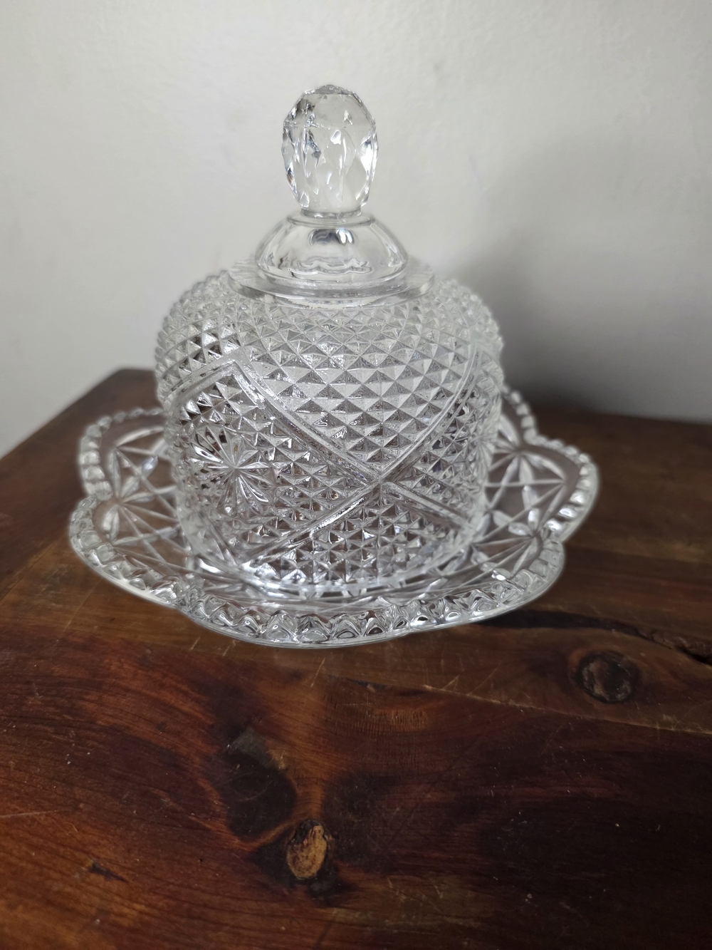 Clear Glass Covered Butter Or Cheese Dish - Elegant Cut Glass Design